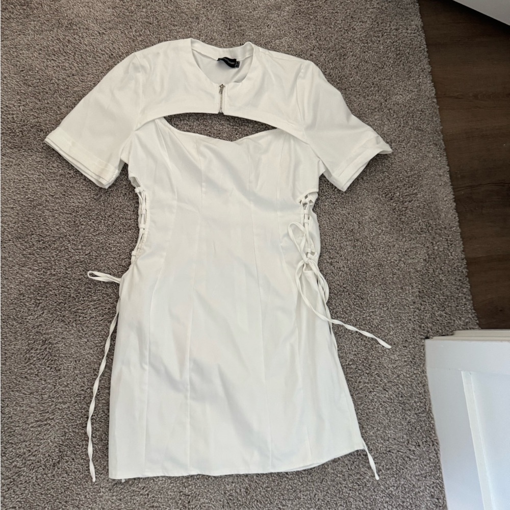 White dress with cut out detail